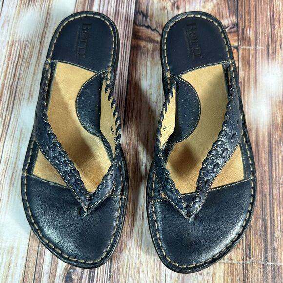 BORN Sandals Womens Size 6 Blue Leather Flip Flops Thongs Flats Casual Shoes - Picture 4 of 11